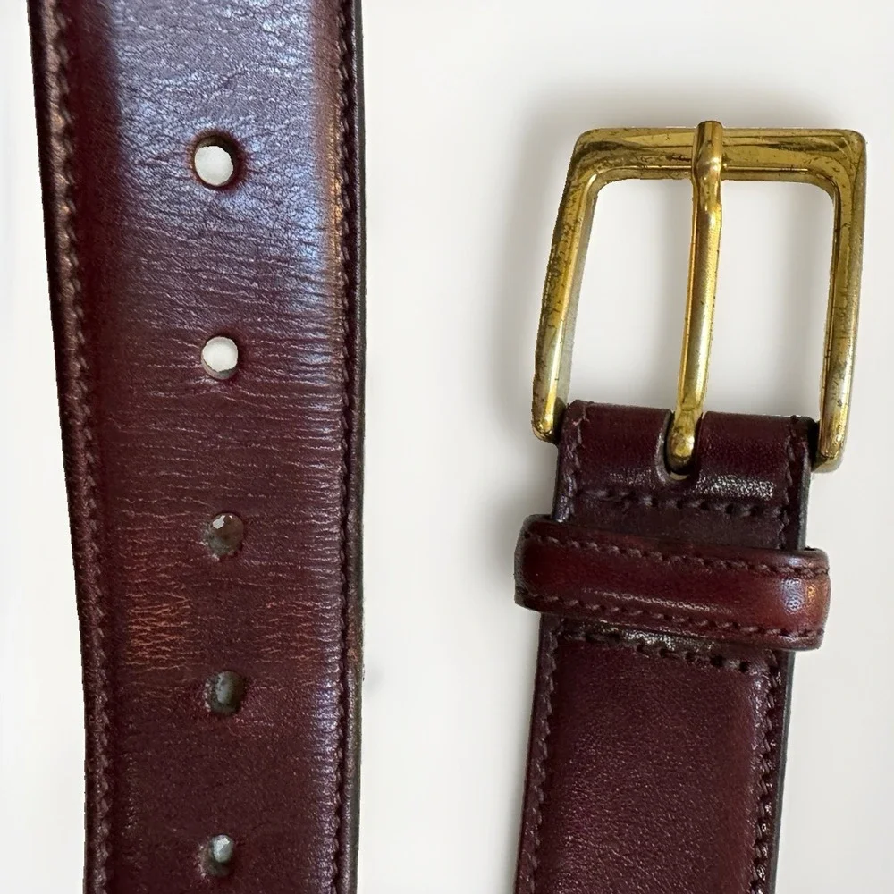 Vintage Trafalgar Cortina Oxblood Leather Brass Buckle Belt 34Handmade USA